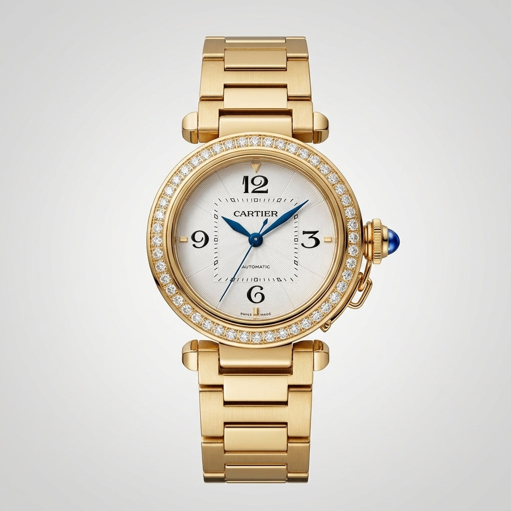 Pasha de CT Automatic Yellow Gold Color Case with Diamond-Set Bezel