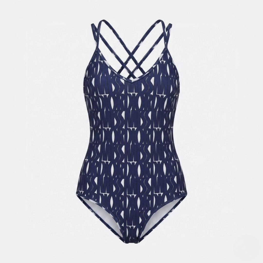 Costume Intero Stampa Grafica con Lettere Blu