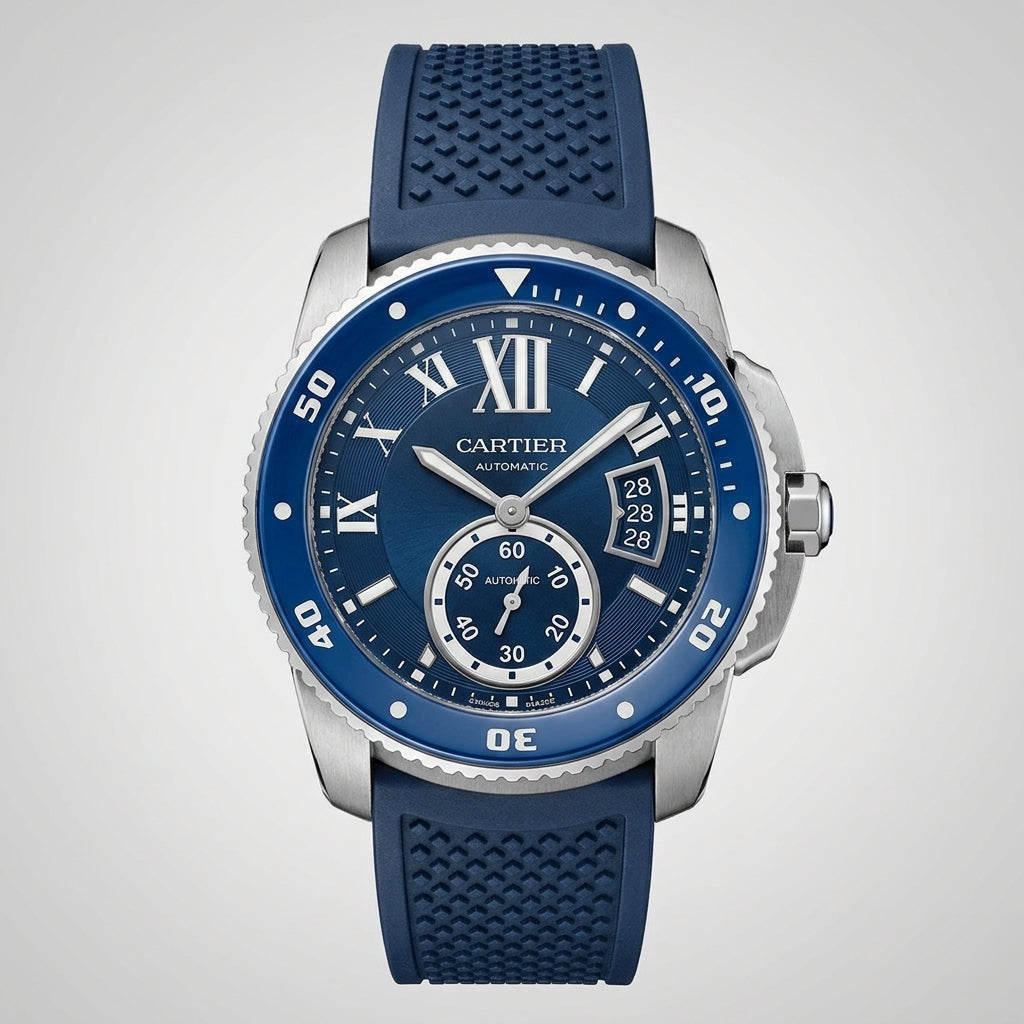 Calibre de CT Diver Stainless Steel Case with Blue Ceramic Bezel and Blue Rubber Strap