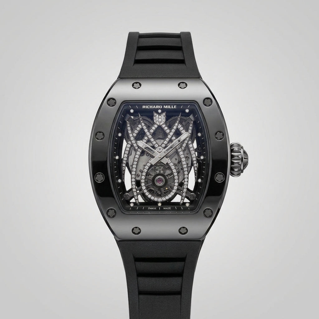 RM Diamond Accented Steel Color Case with Black Strap