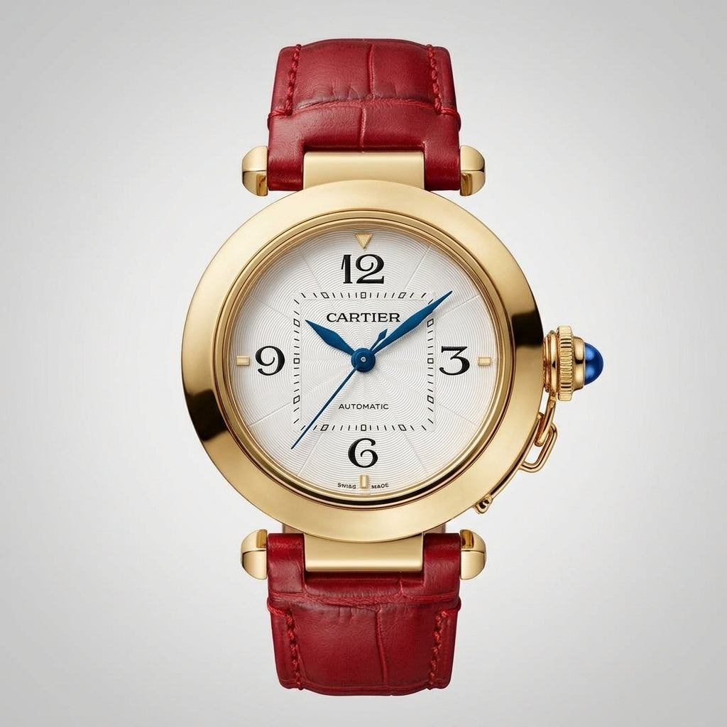 Pasha de CT Automatic Yellow Gold Color Case and Red Alligator Leather Strap