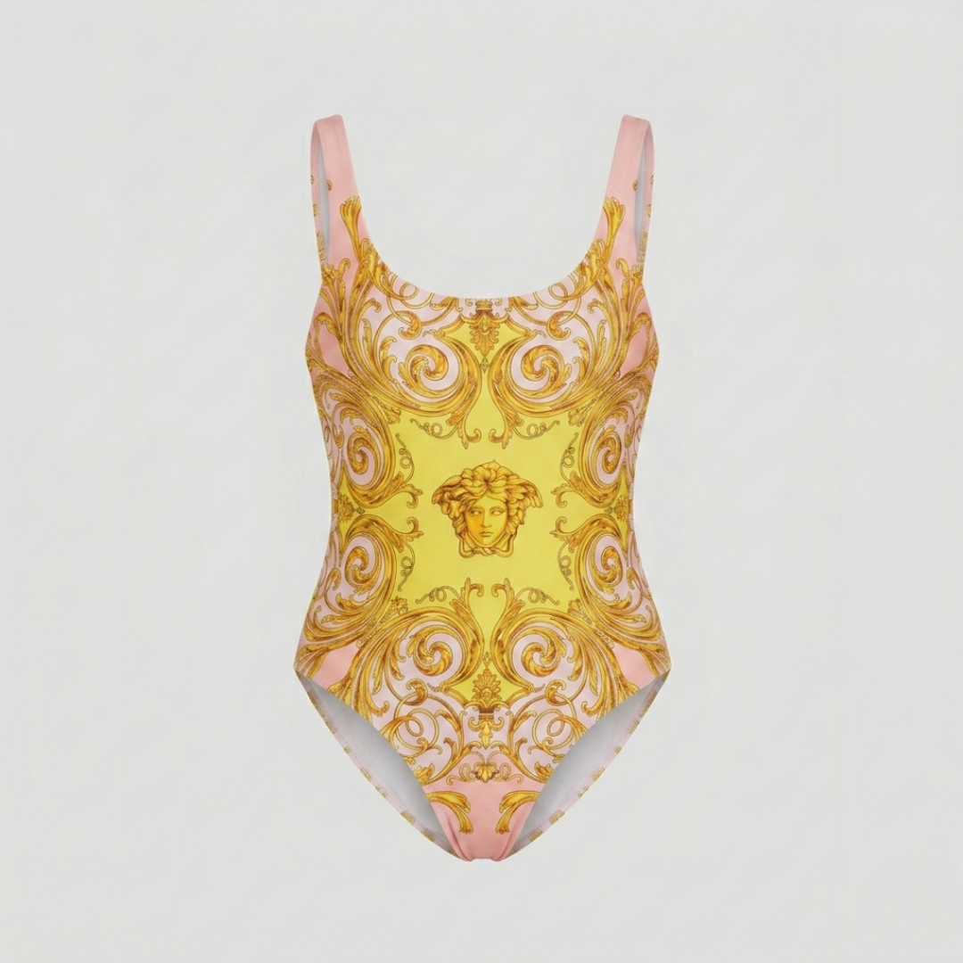 Costume Intero Stampa Barocco e Medusa Giallo