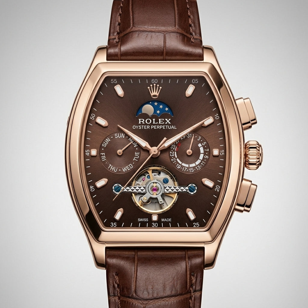 Cellini Moonphase Everose Gold Color Brown Dial and Brown Leather Strap