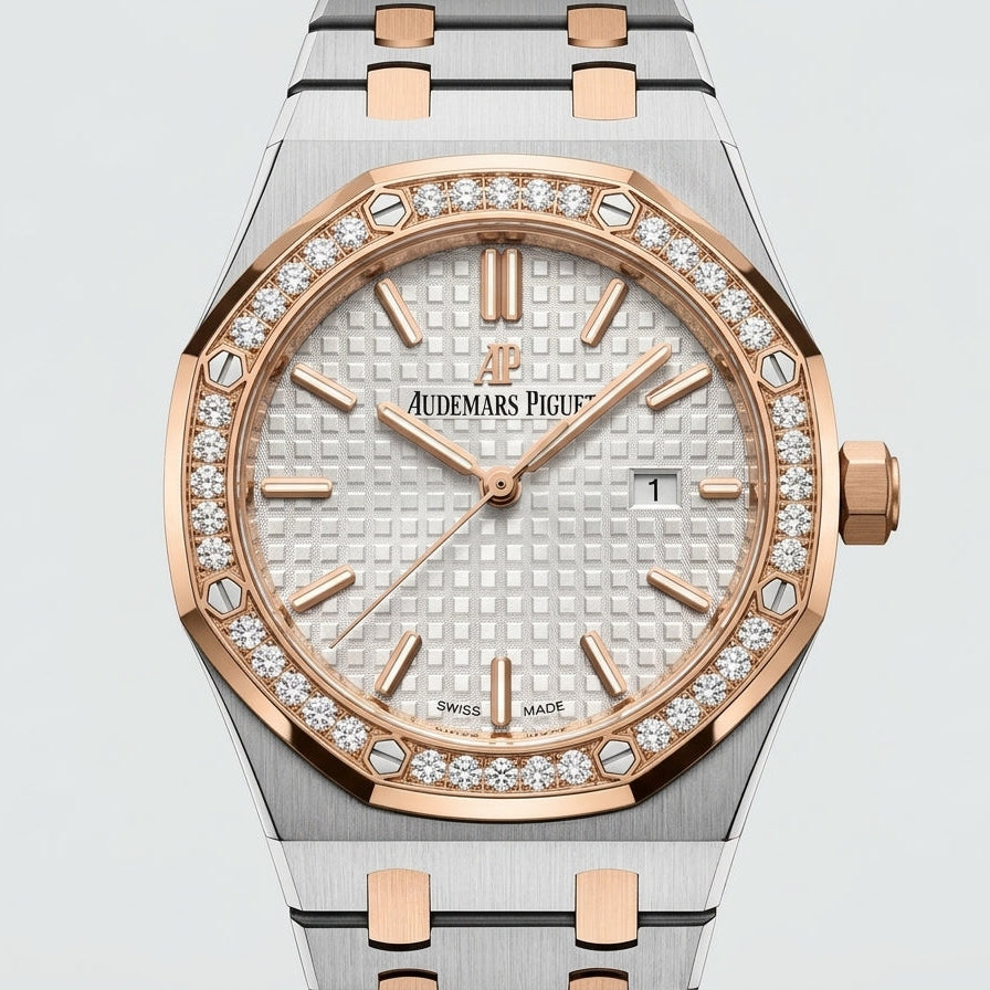 AP Royal Oak Two-Tone Diamond Bezel Silver Dial