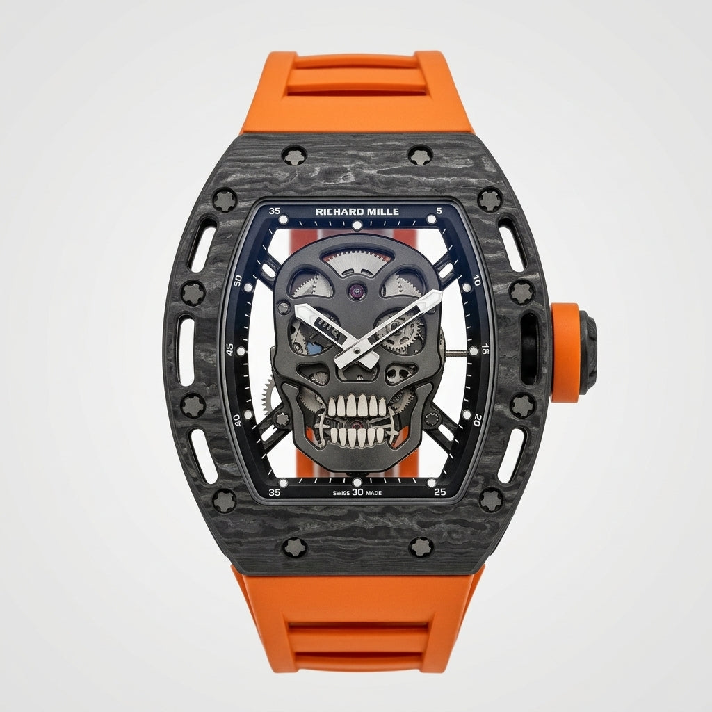 RM Skull Carbon TPT Case with Orange Strap