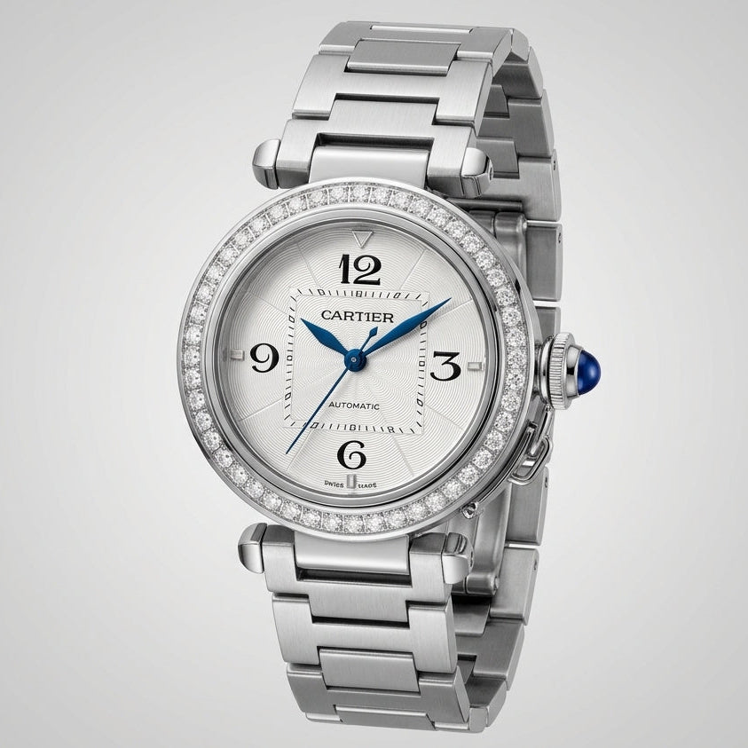 Pasha de CT Automatic Stainless Steel Case with Diamond-Set Bezel and Steel Link Bracelet