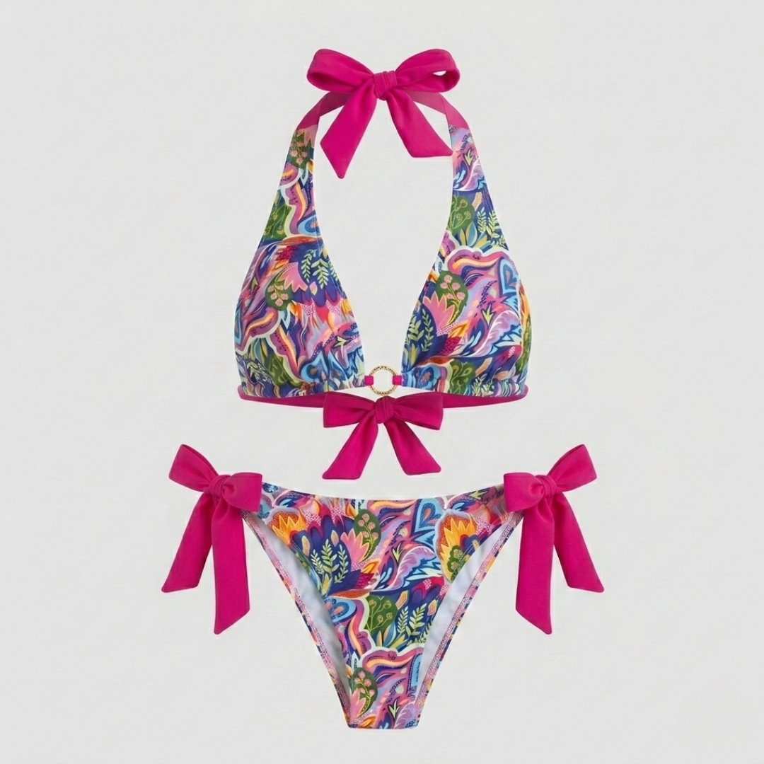 Costume da Bagno Bikini Stampa Grafica Floreale Multicolor