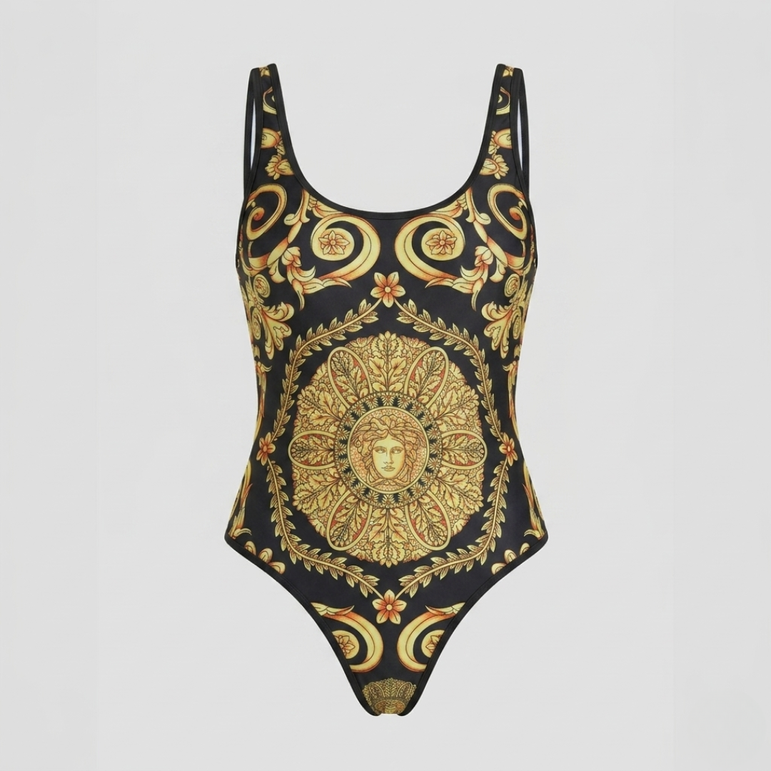 Costume Intero Stampa Barocco e Medusa Nero