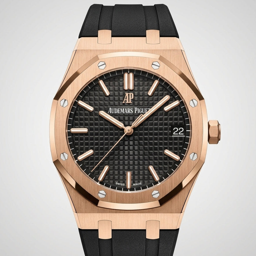 AP Royal Oak Rose Gold Black Rubber Strap
