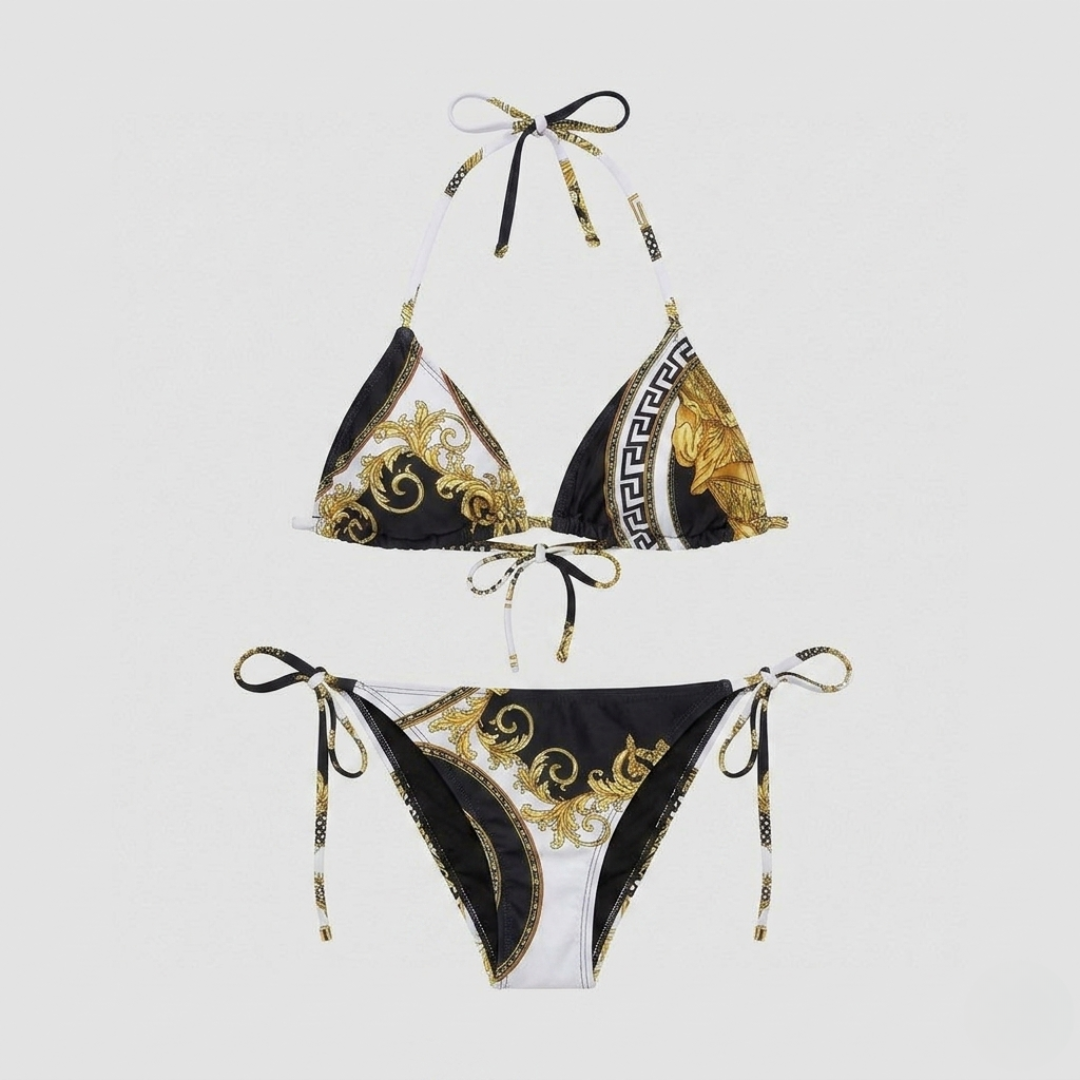 Costume da Bagno Bikini Triangolo Stampa Barocco Bianco