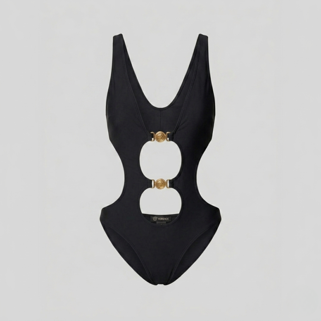 Costume da Bagno Intero con Doppio Anello Medusa Nero