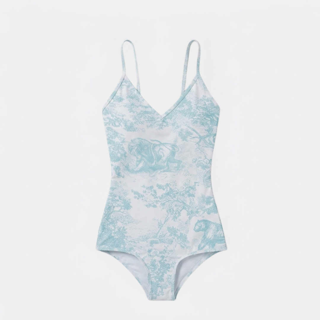 Costume Intero Stampa Toile de Jouy Turchese