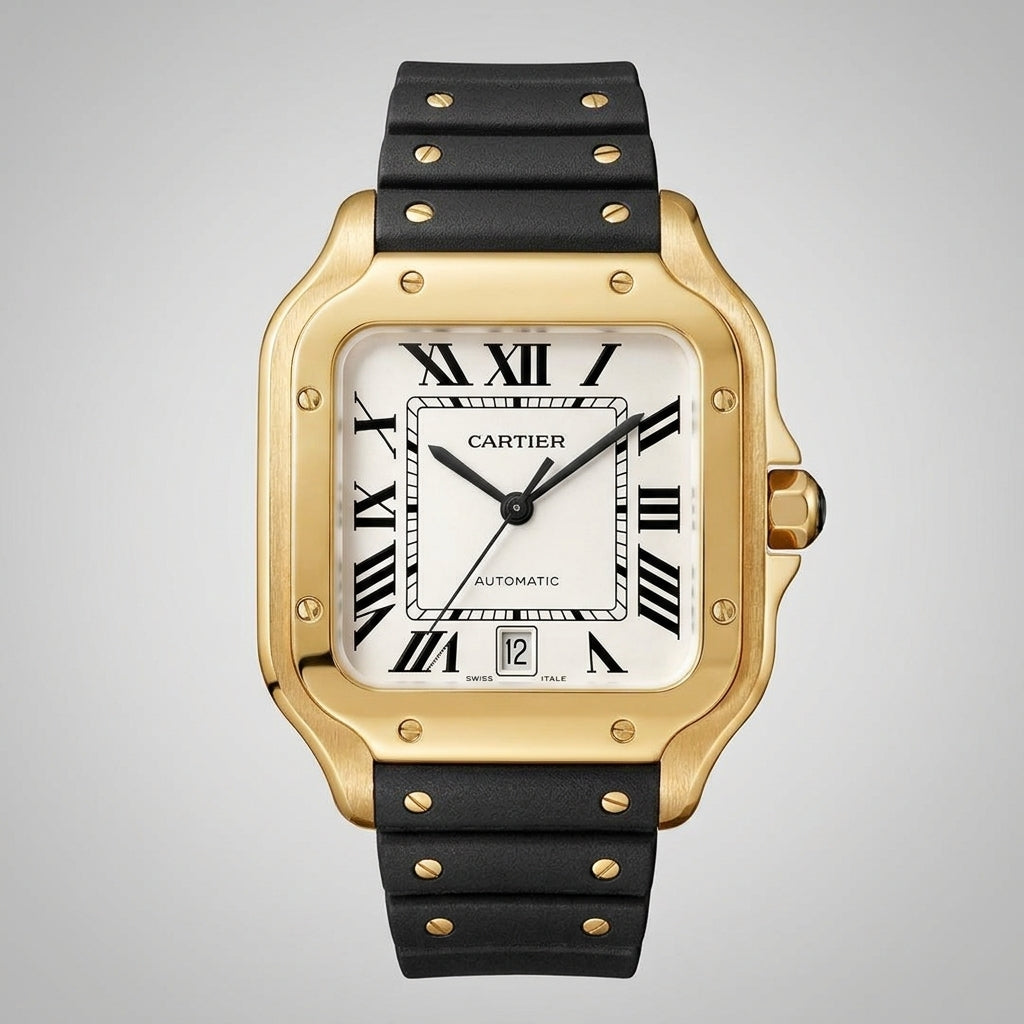 Santos Automatic Yellow Gold-Finished Stainless Steel Case with Silver Dial and Date