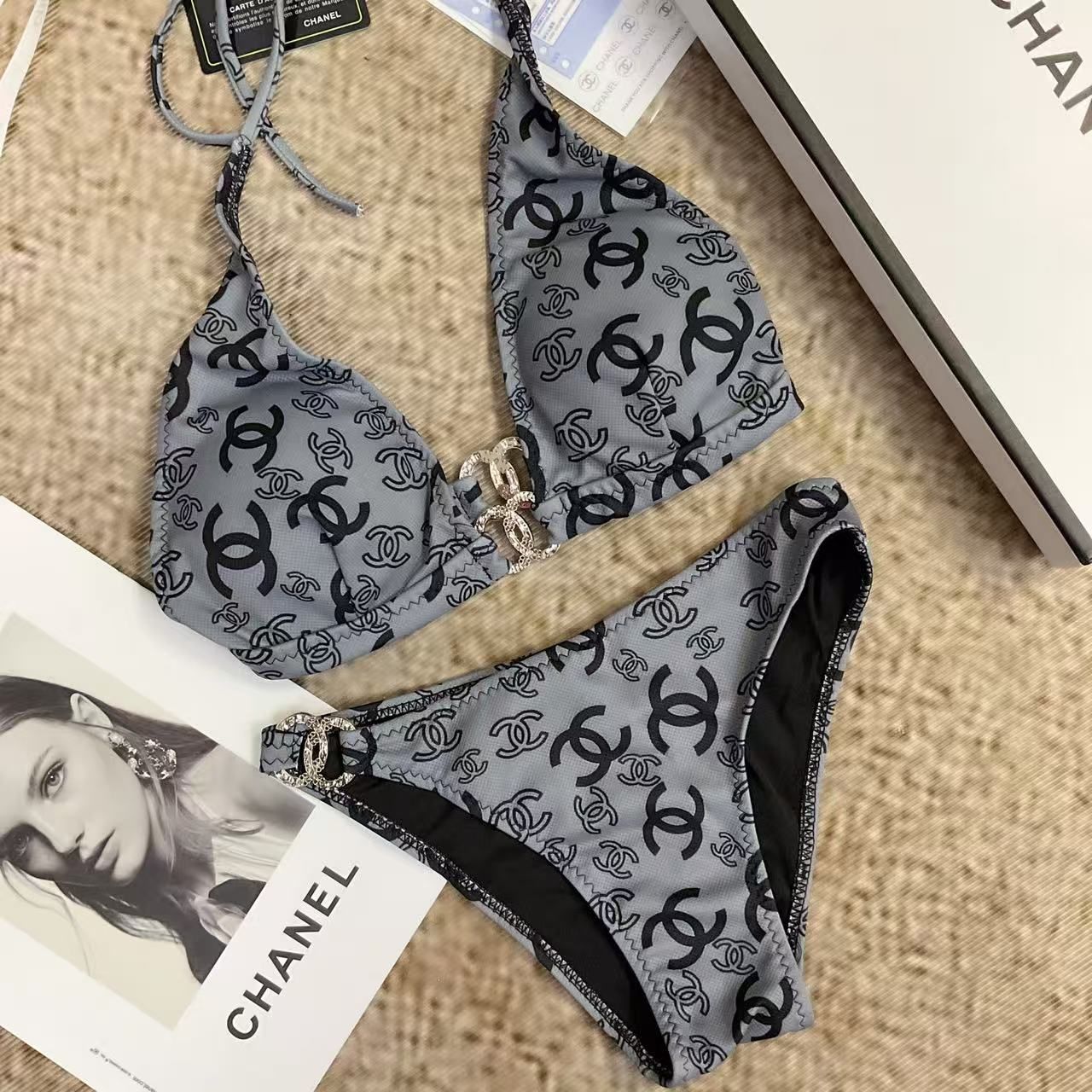 Bikini Set Monogramma Grigio Cristalli