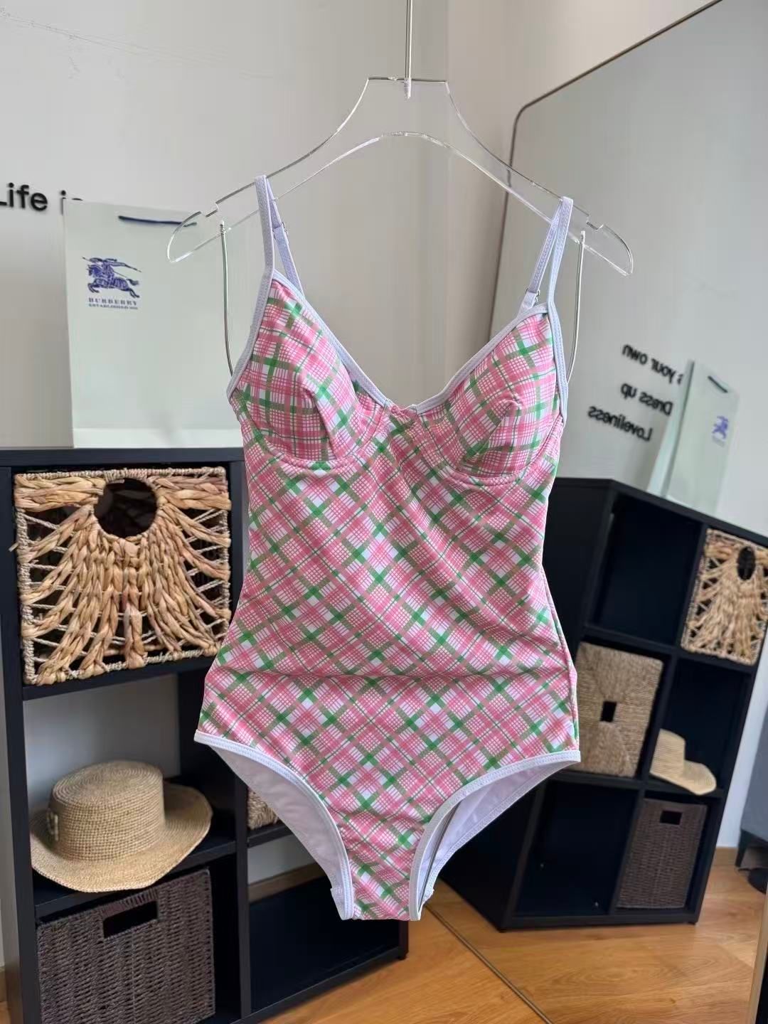 Costume Intero Stampa Check Rosa e Verde
