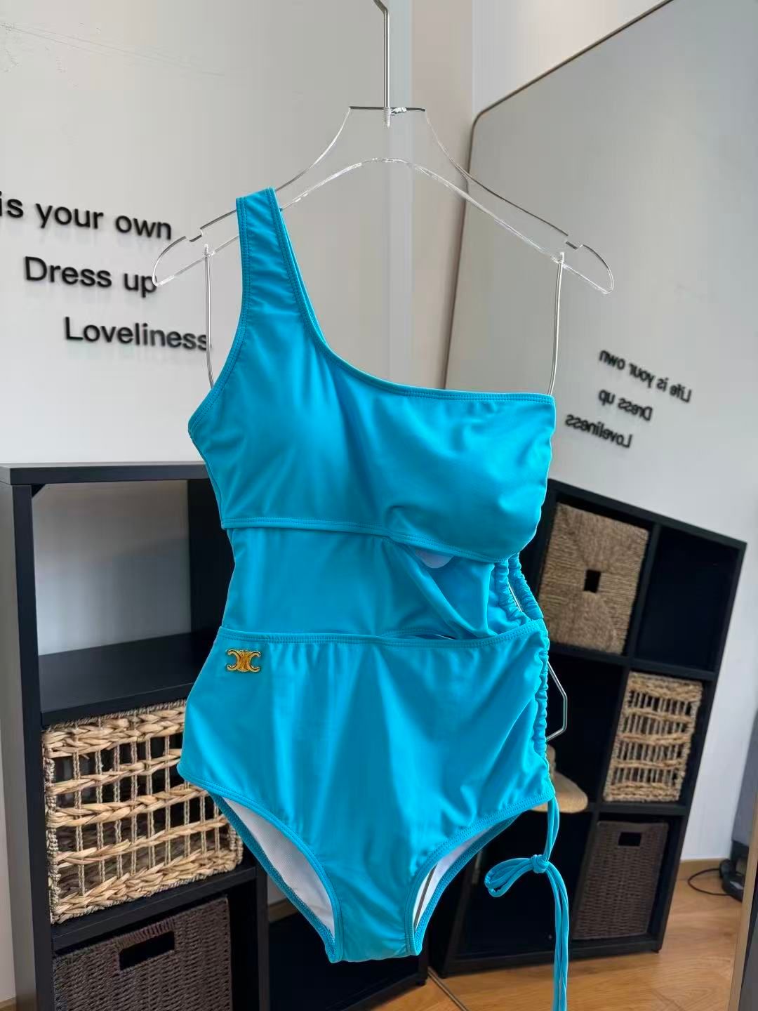 Costume Intero Triomphe Monospalla Azzurro con Dettagli Oro