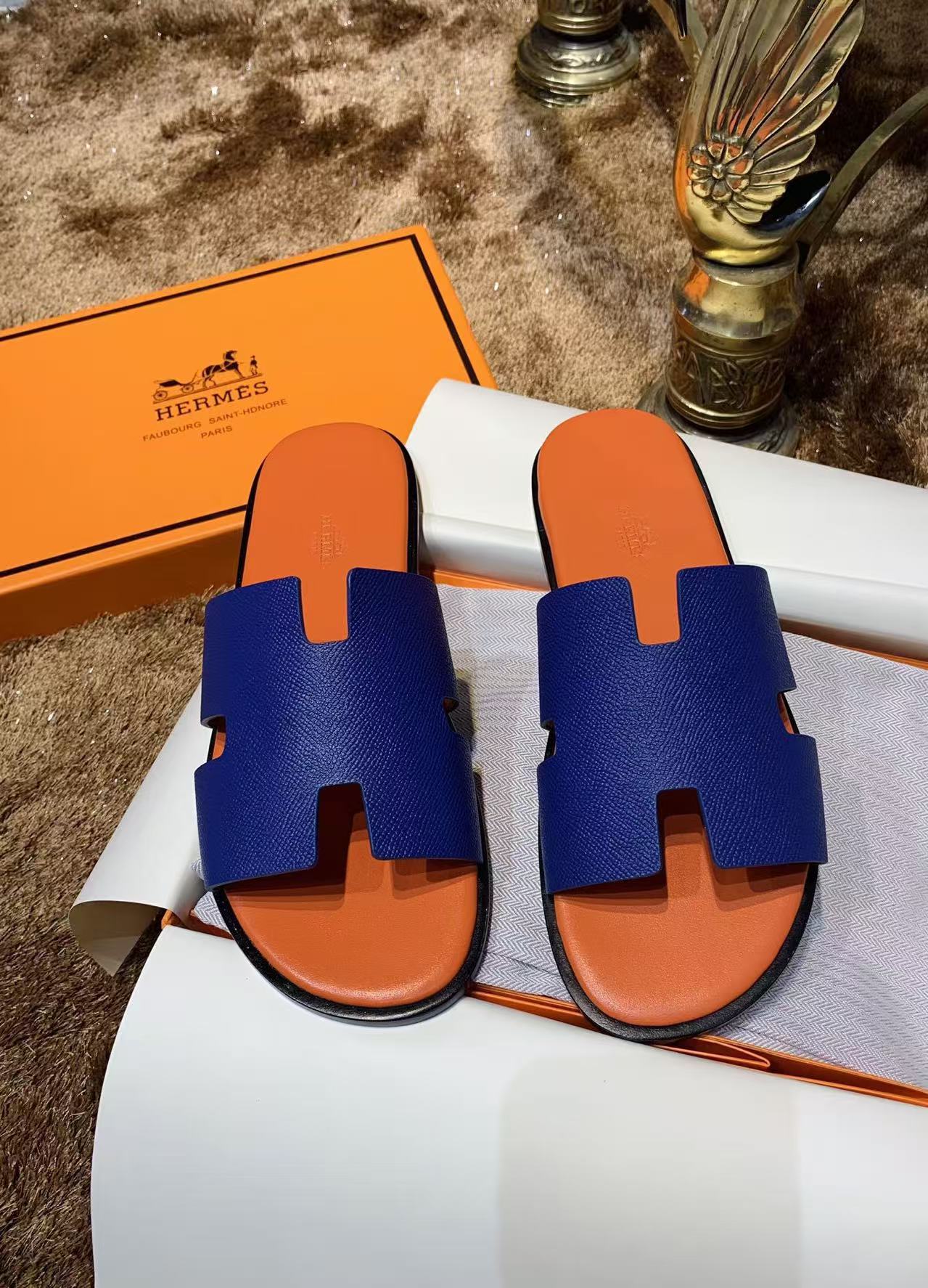 Sandali da uomo Izmir in pelle Epsom blu e arancione