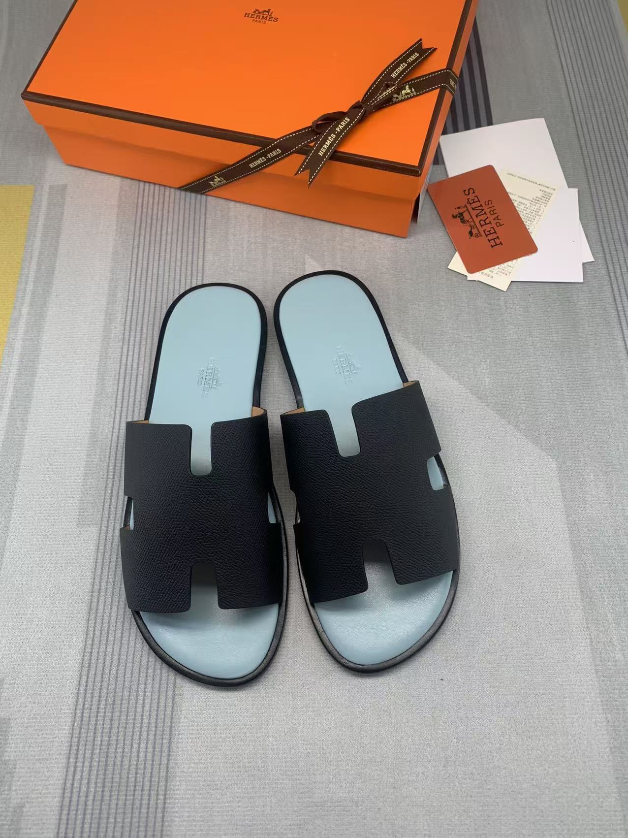 Sandali da uomo Izmir in pelle Epsom nera e azzurra