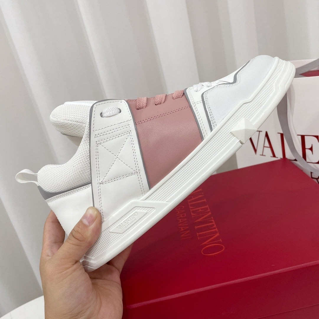 Open Skate ivory/pink calf leather and fabric low-top sneakers