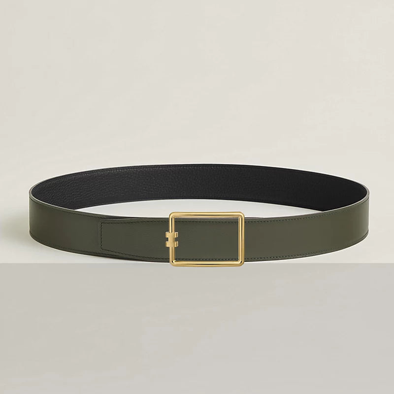 Tube H Gürtelschnalle & Wendegürtelschnalle aus Leder 38 mm Grün/Schwarz Damen
