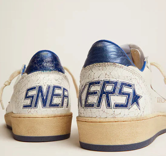 Nappa bianca con stella e talloncino in pelle laminata bluette