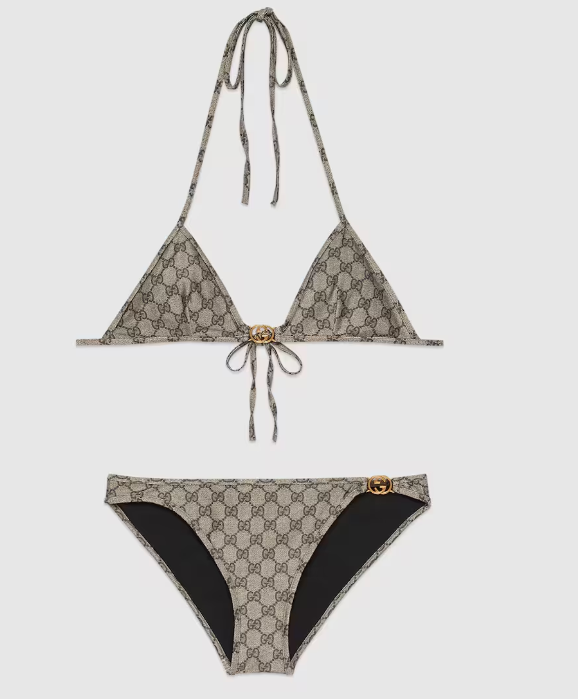 Bikini in jersey stretch con stampa GG beige ed ebano