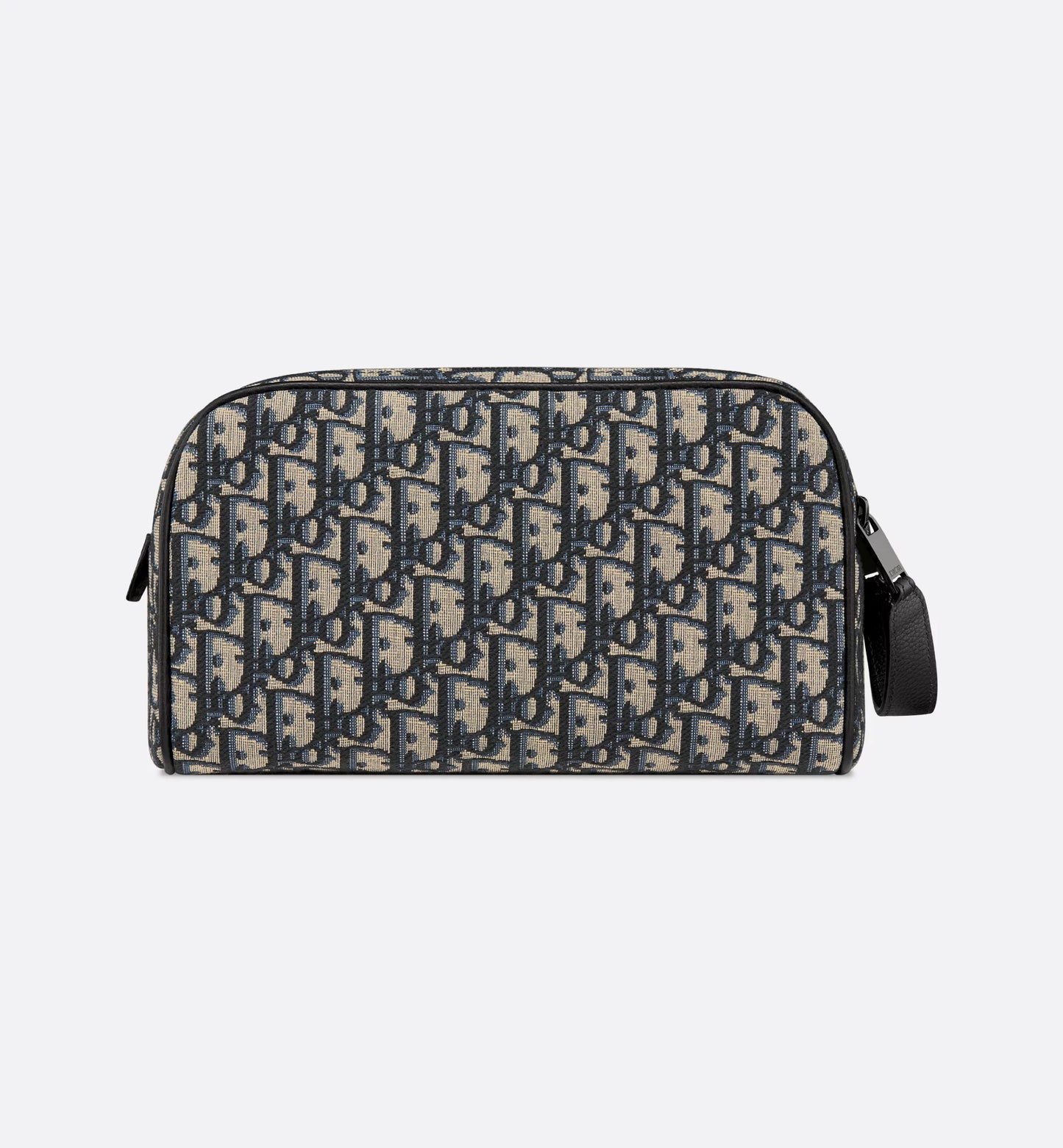 Borsa da toilette Beige e nero Jacquard Oblique con pelle di vitello martellata nera