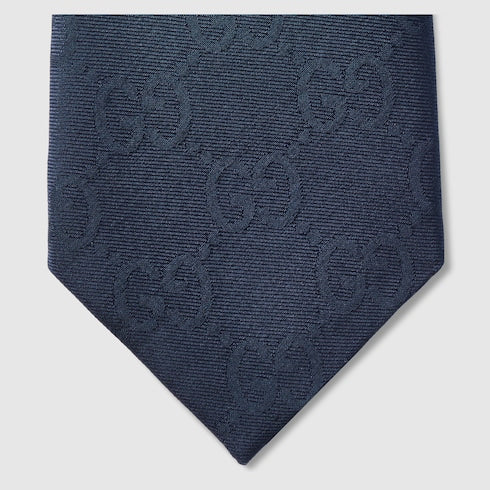 Blue GG cotton and silk tie