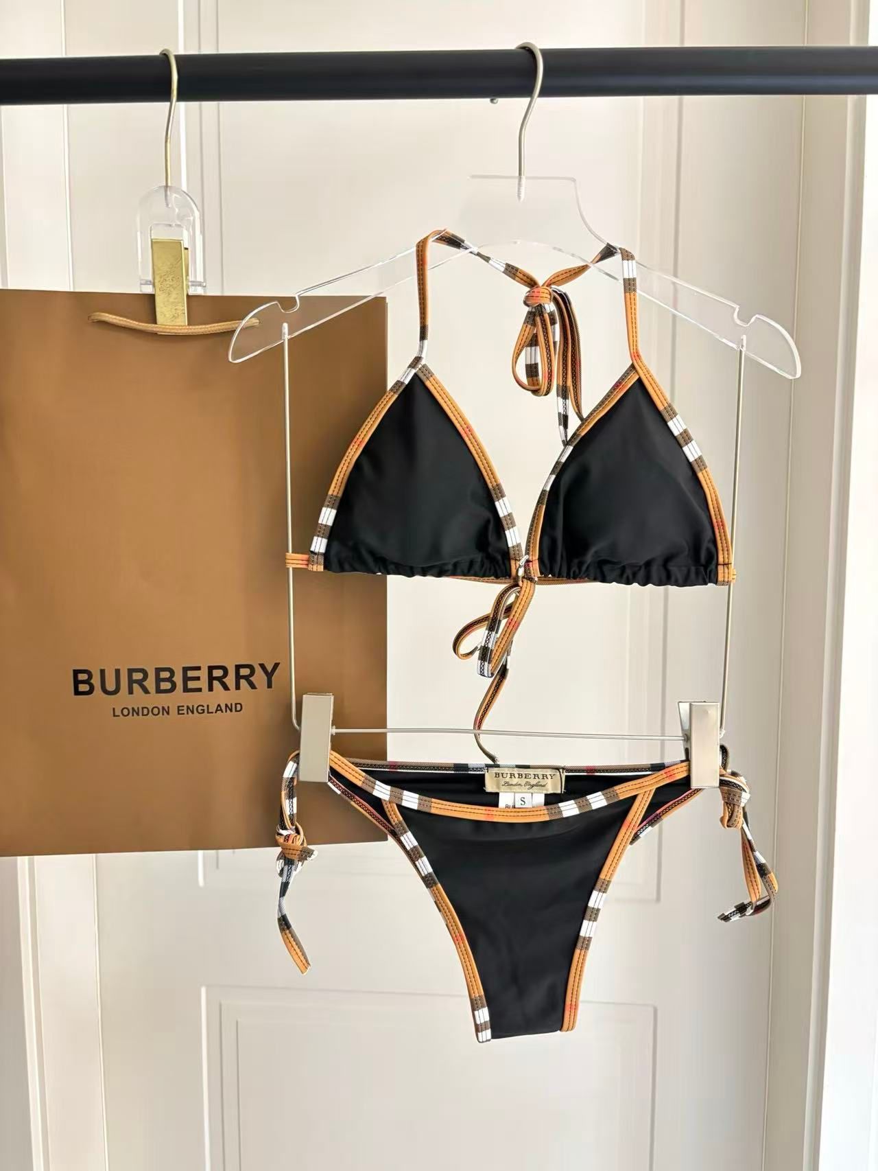 Bikini con finiture Check Nero