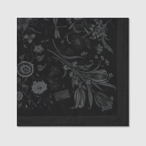Black and gray printed cotton silk pocket square