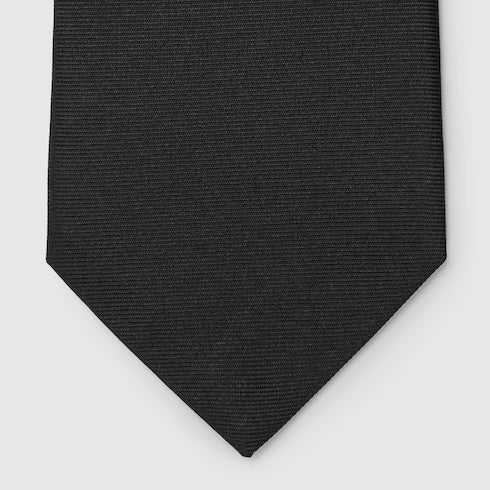 Black jacquard silk tie with GG clamp