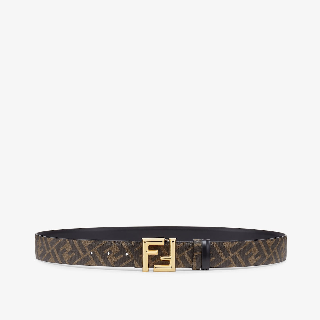 Men's reversible FF rounded belt in black leather