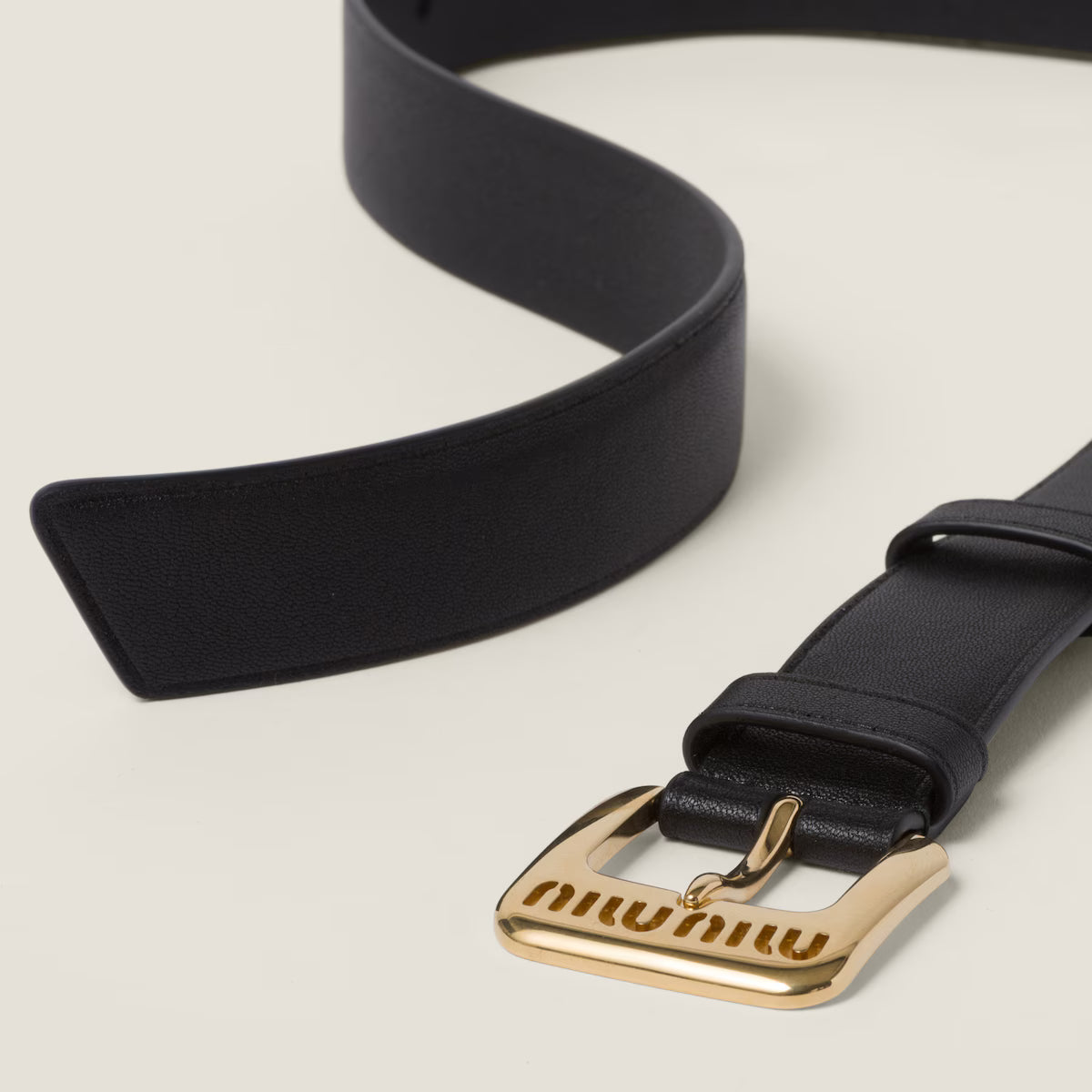 Nappa leather belt Black Golden buckle 3cm