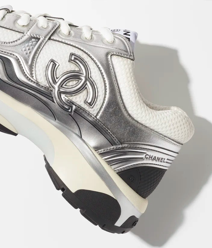White and Silver Fabric Trainers