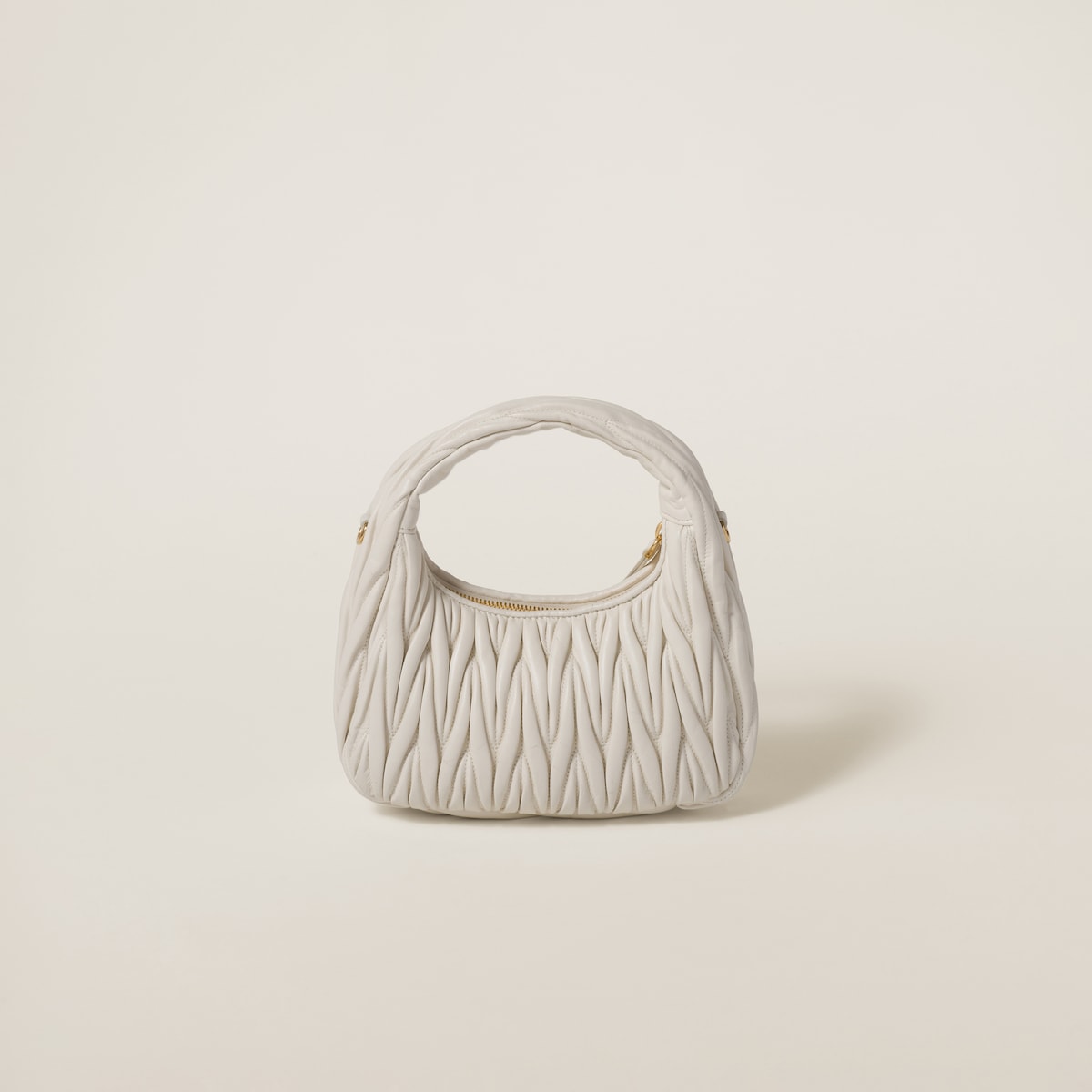 Small Wander hobo bag in white matelassé nappa leather