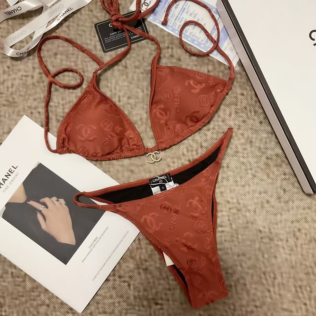 Bikini Set Monogramma Ruggine Logo Oro