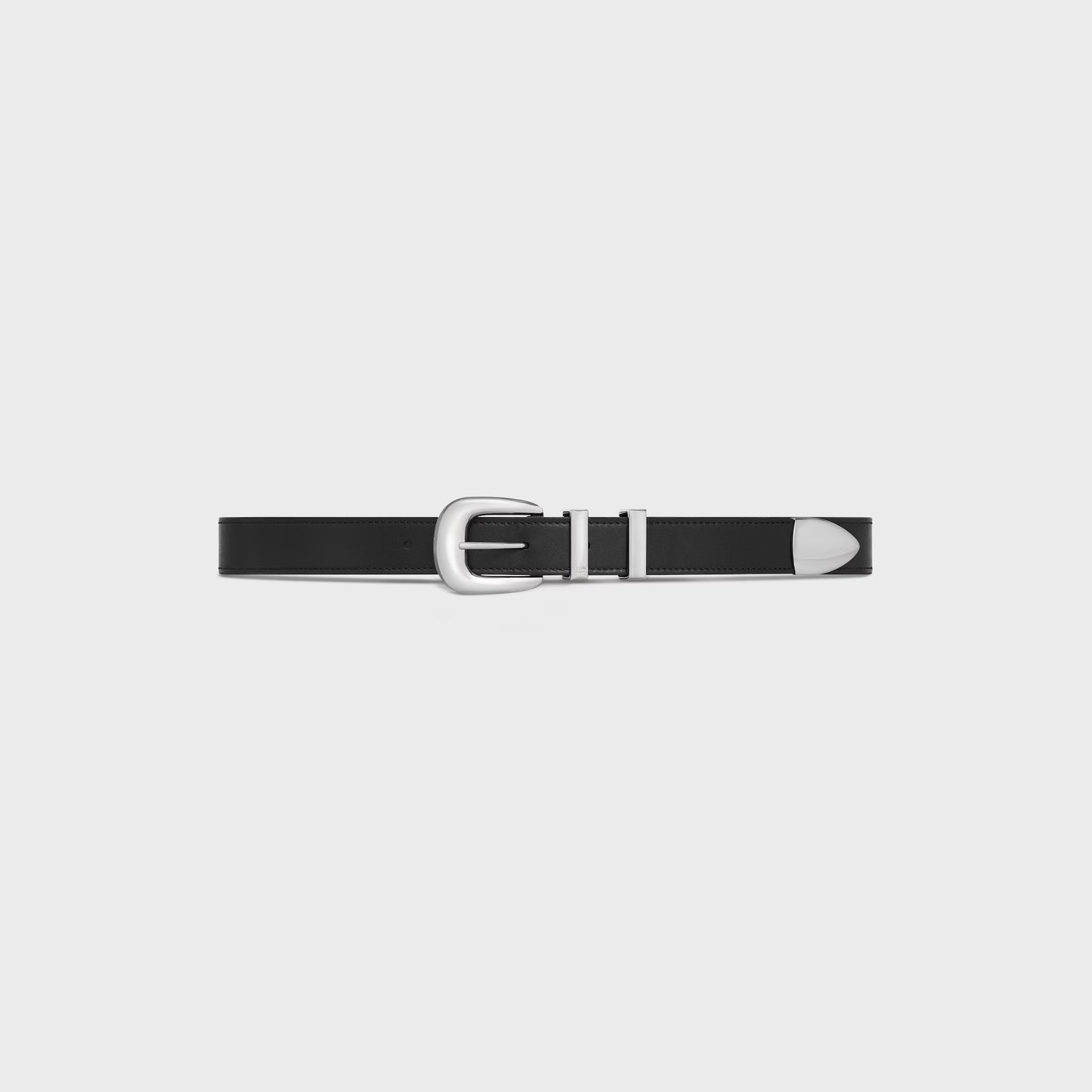 Cintura western 25 mm in pelle di vitello vintage nero con fibbia argento