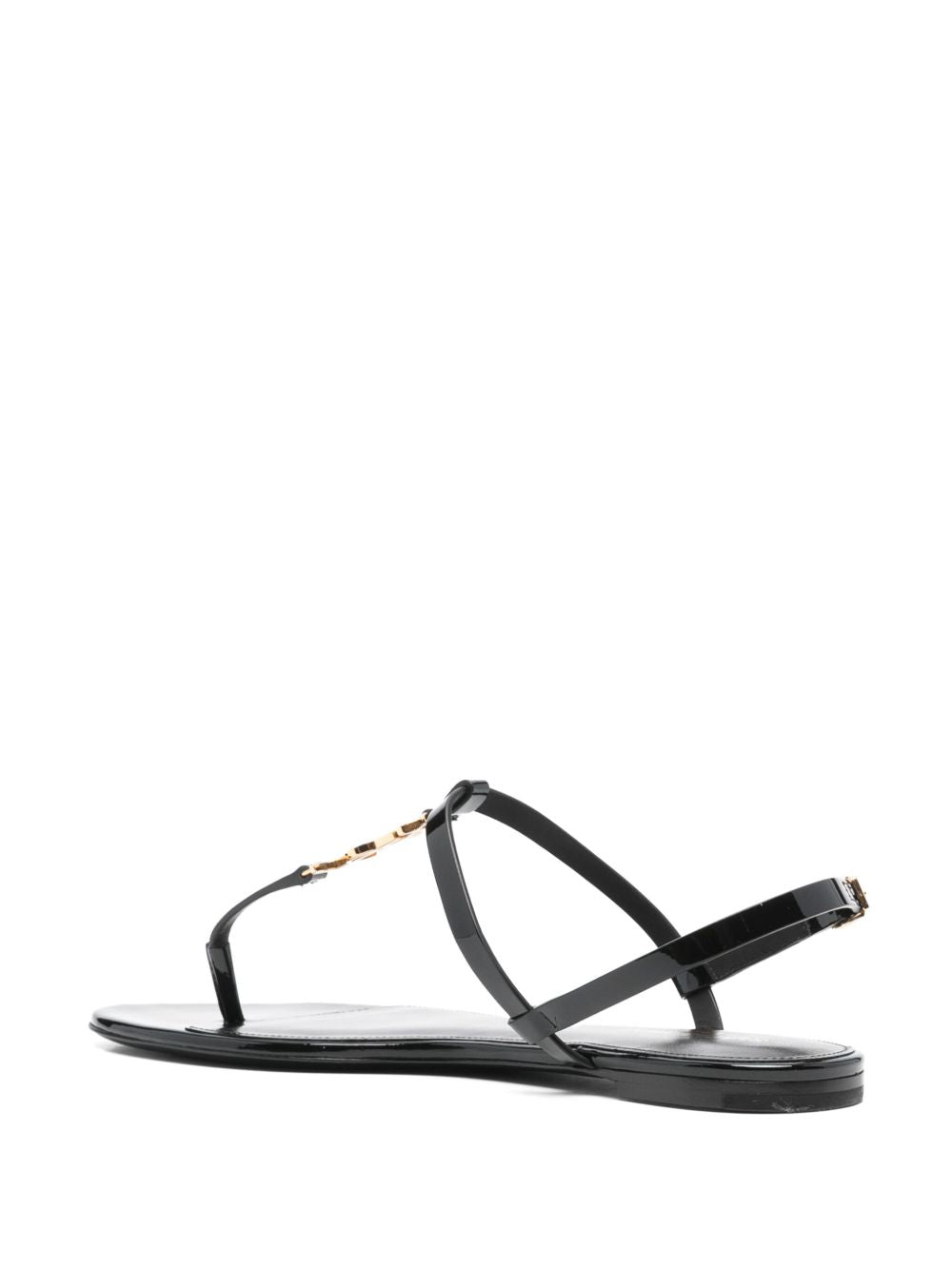 Black leather Cassandra logo plaque sandals