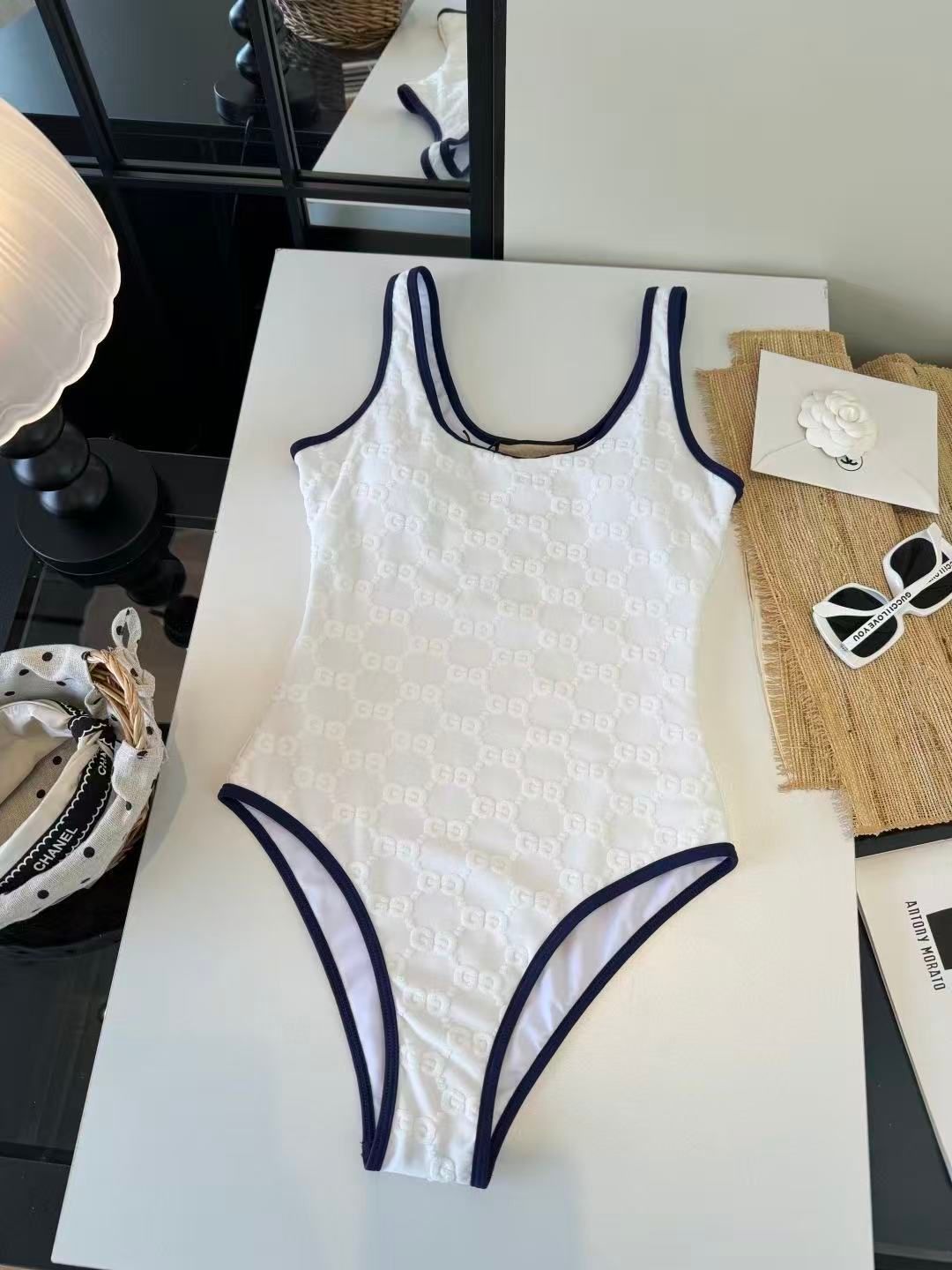 Costume Intero Monogram GG Texture Bianco