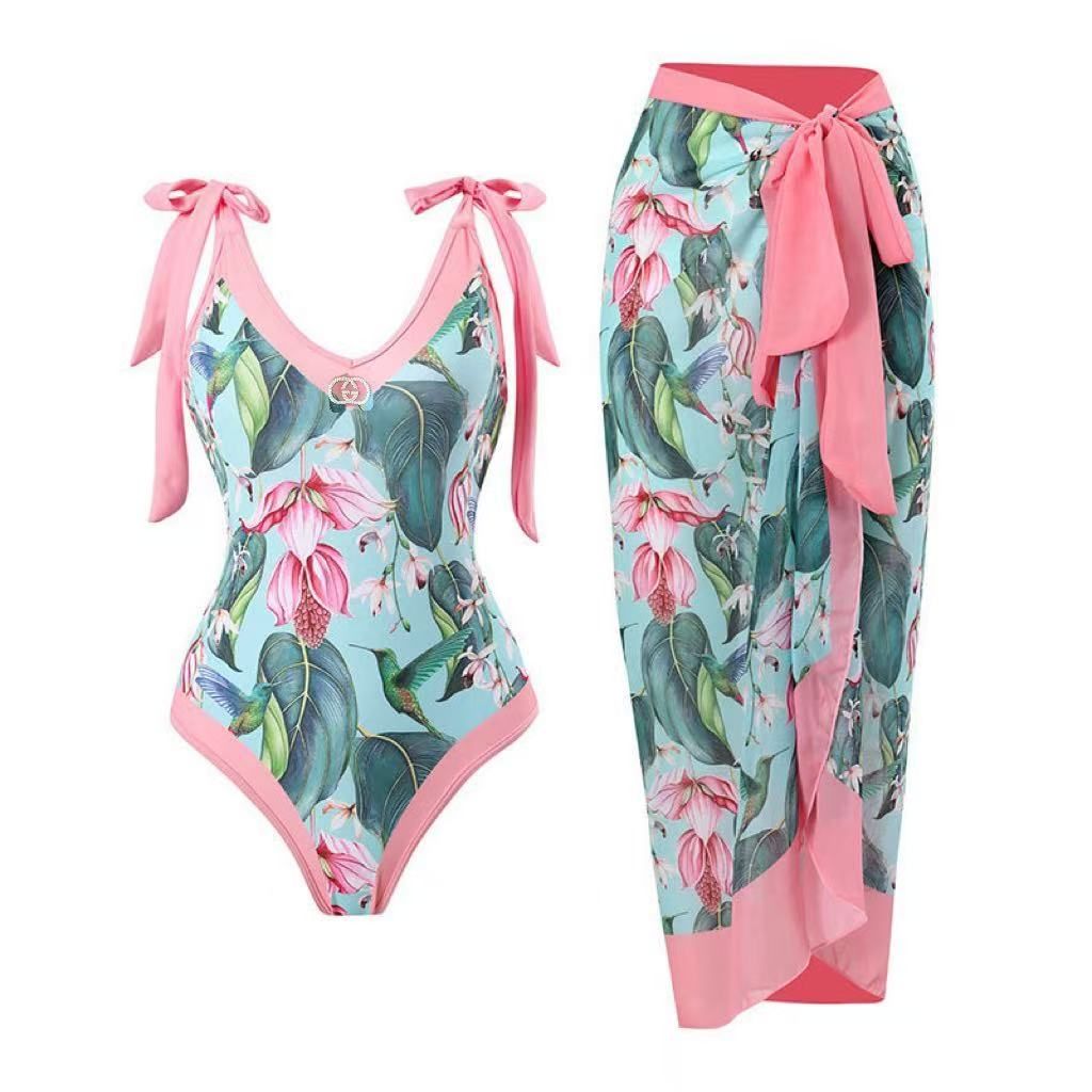 Costume Intero e Sarong Stampa Floreale Colibrì