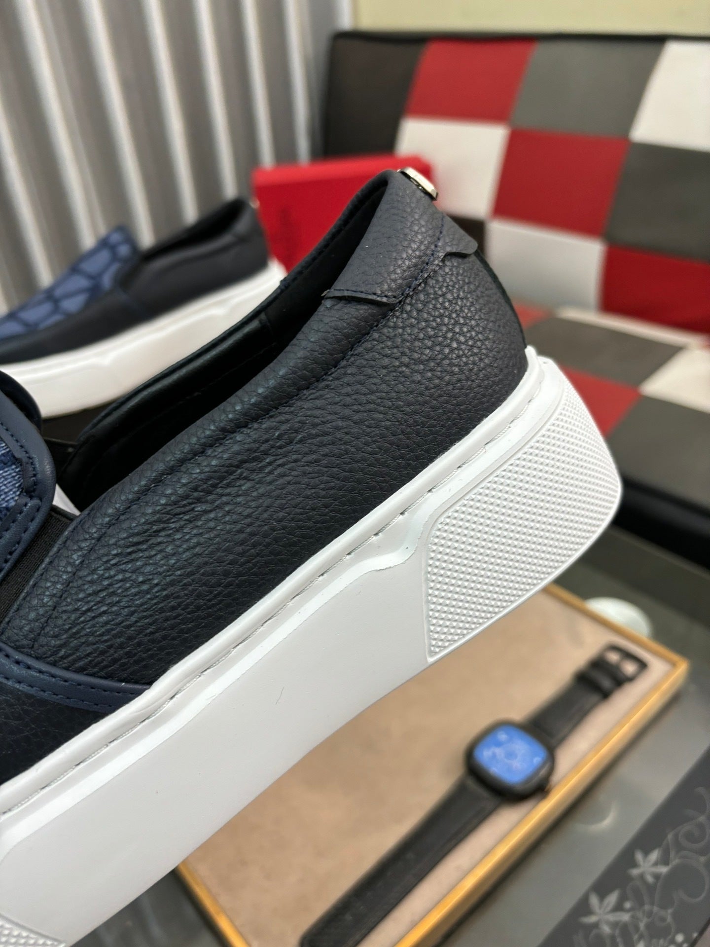 Blue Vlogo Leather Loafers