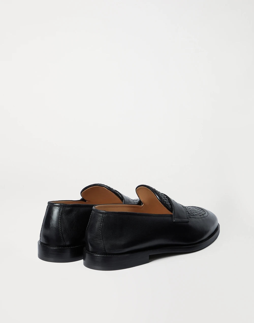 Penny Loafer in woven calfskin and black polished calfskin