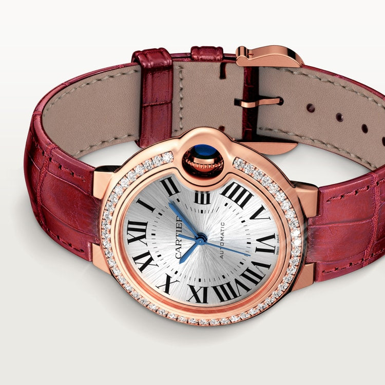 Ballon Bleu watch with burgundy leather strap