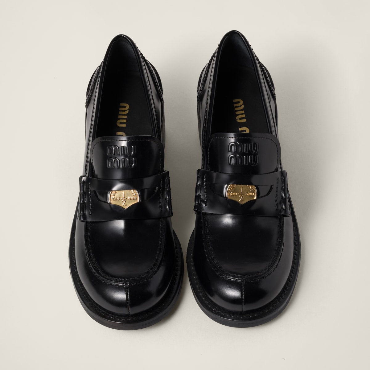 Black brushed leather high loafers