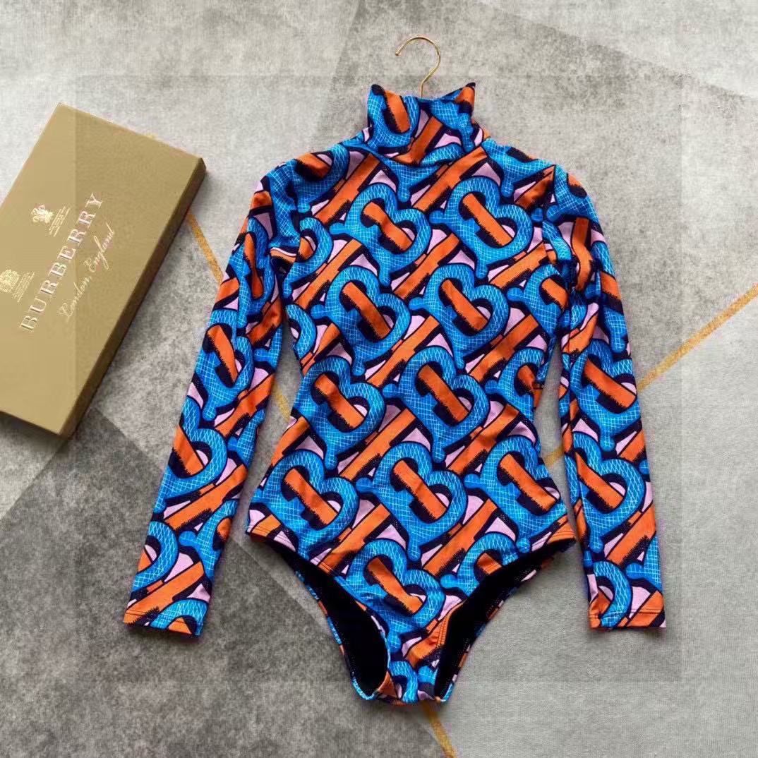 Body Manica Lunga Stampa Monogram Blu e Arancione