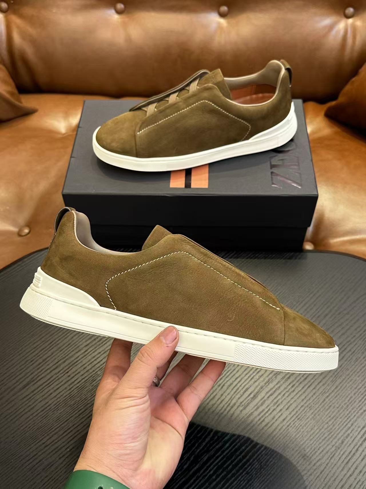 Khaki Olive Triple Stitch SECONDSKIN Sneakers