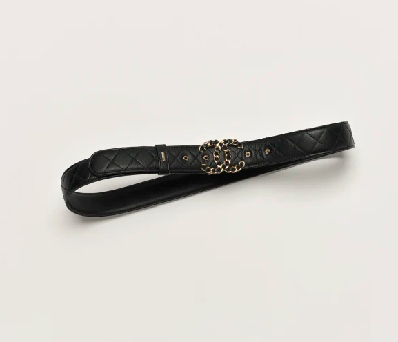 Cintura in Pelle di vitello e metallo dorato Nero
