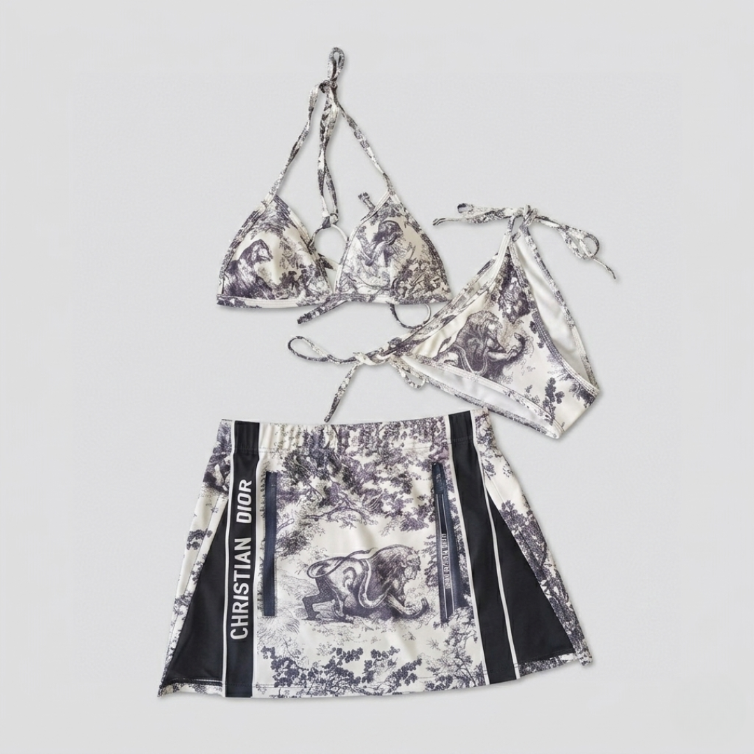 Bikini con Stampa Foresta Selvaggia e Gonna Utility