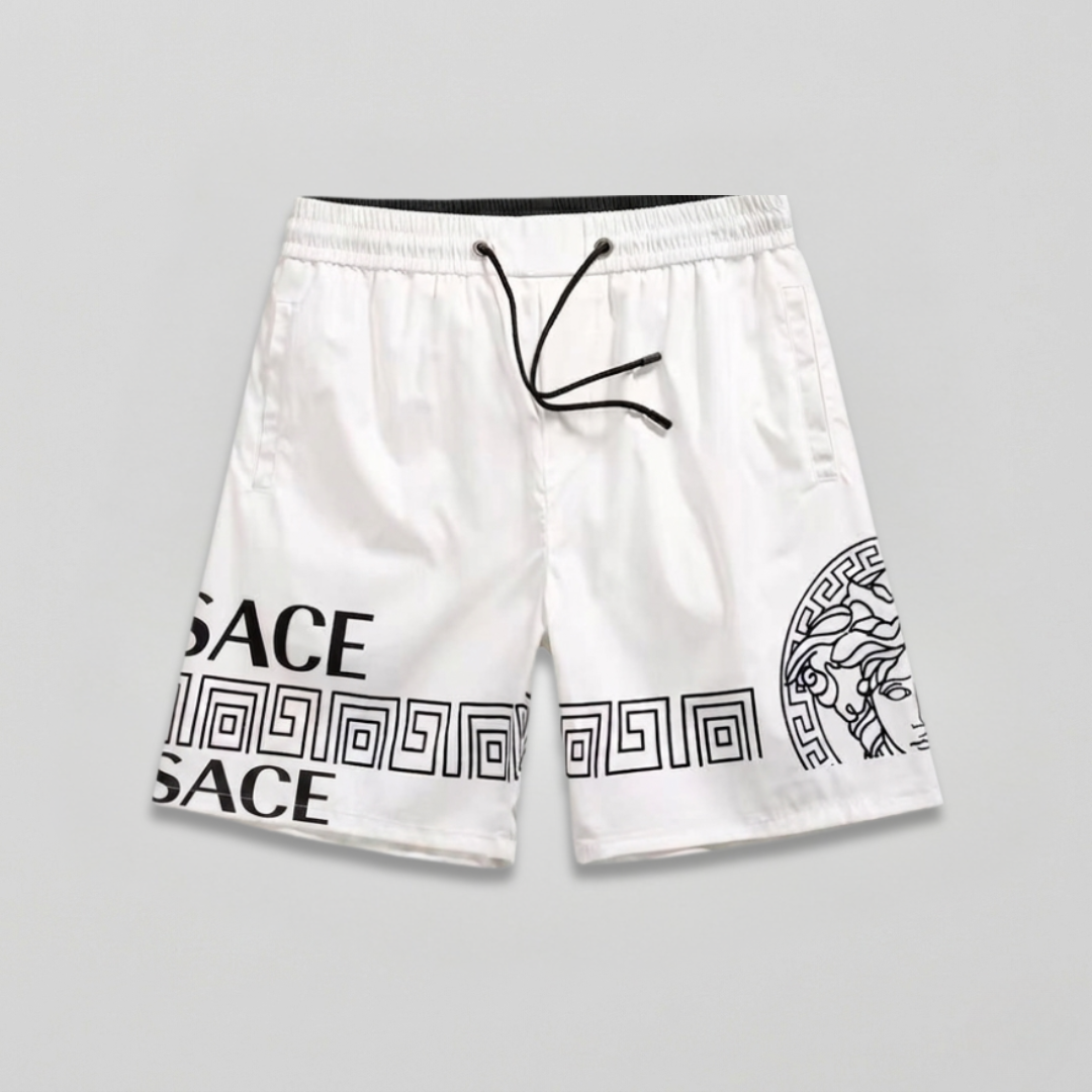 Costume da Bagno con Bordo Greca Medusa Logo Bianco