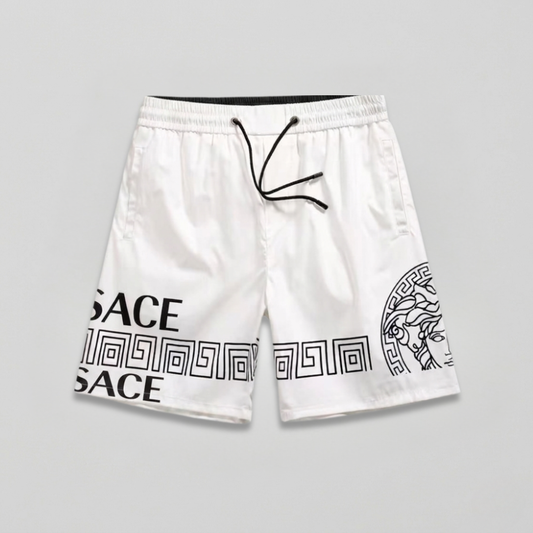 Costume da Bagno con Bordo Greca Medusa Logo Bianco